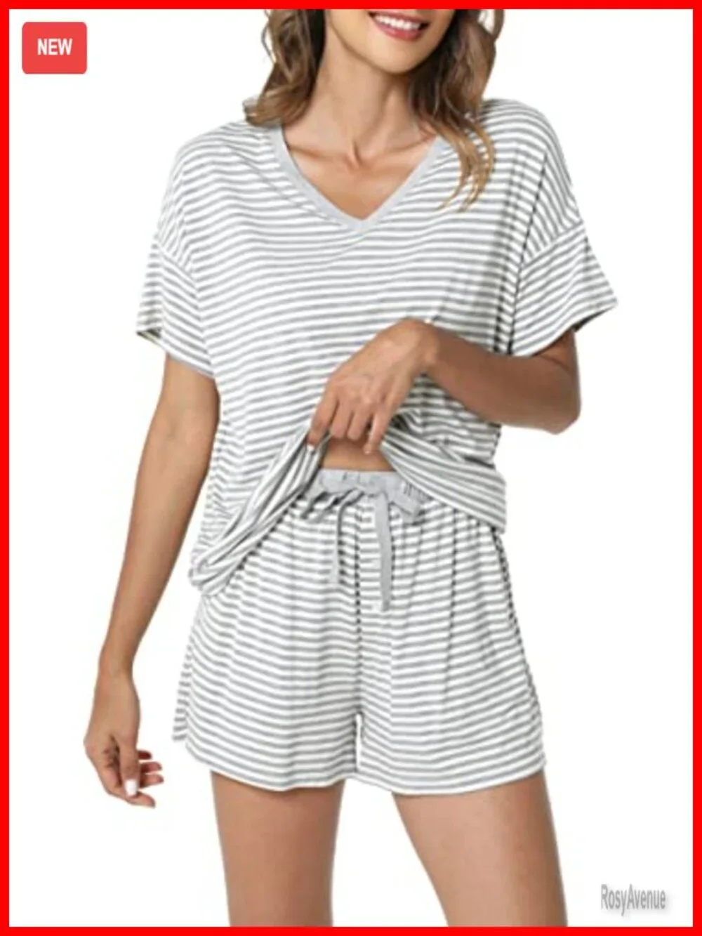 Women's Striped Pajama Set - Viscose from Bamboo Short Sleeve Sleep Shorts